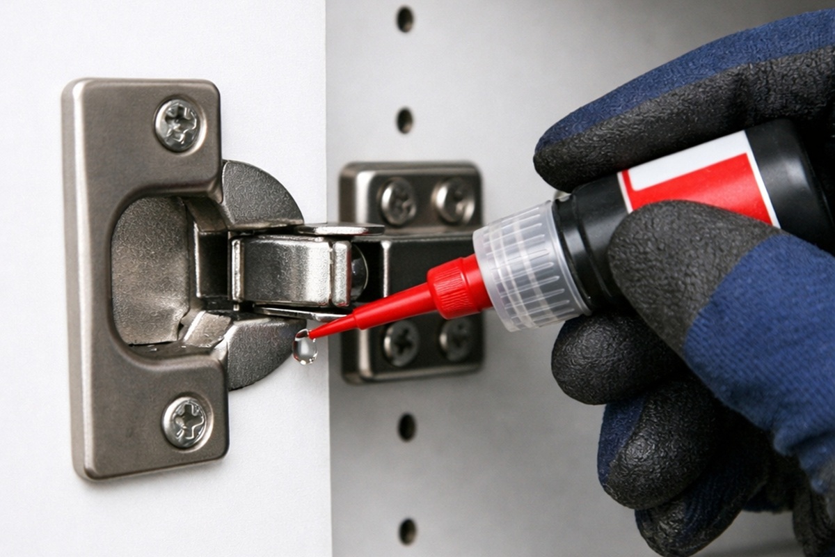 Nahaufnahme eines hochwertigen Küchenscharniers, professionelle Möbelmontage Tipps