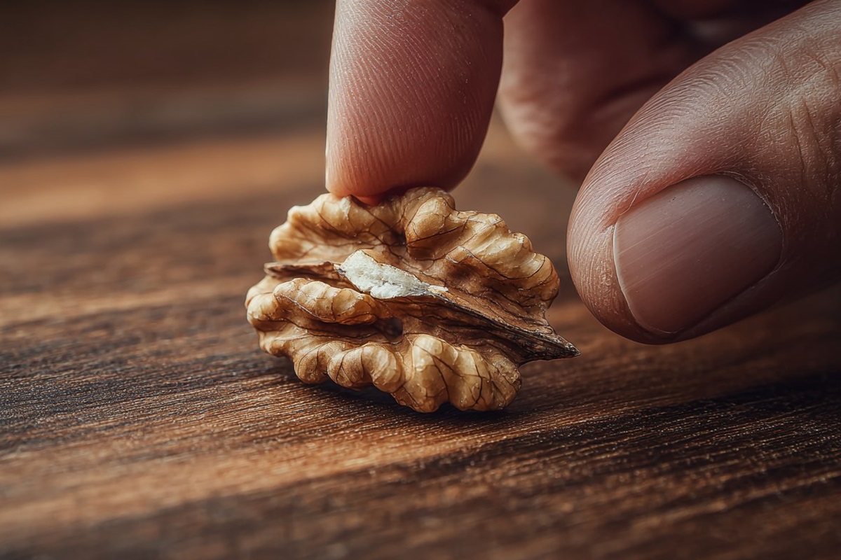 Markus von Monteam repariert Kratzer im Holz mit einer Walnuss