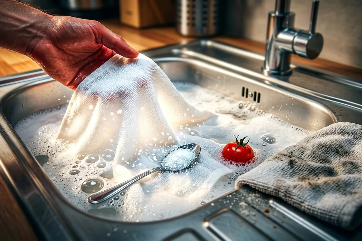 Graue Küchentücher wieder strahlend weiß: die einfache Sauerstoff-Methode statt Chlor